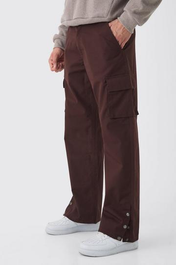 Relaxed Fit Ripstop Cargo Trousers With Popper Hem chocolate