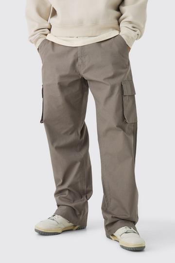 Relaxed Fit Ripstop Cargo Trousers With Popper Hem taupe