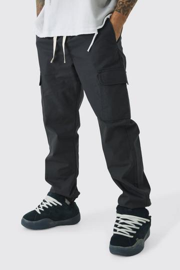 Black Elasticated Tapered Ripstop Cargo Trousers