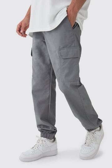 Charcoal Grey Elasticated Tapered Ripstop Cargo Trousers