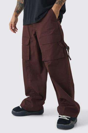 Baggy Fit Ripstop Buckle Detail Cargo Trousers chocolate