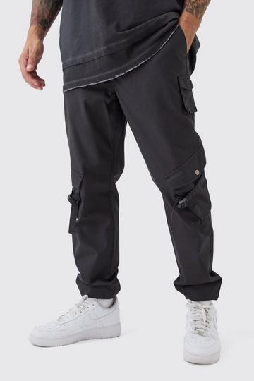 Elasticated Slim Cuffed Ripstop Buckle Cargo Trousers black