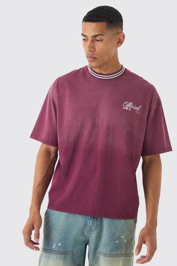 Oversized Dik Gebleekt Boxy T-Shirt Met Contrasterende Zoom burgundy