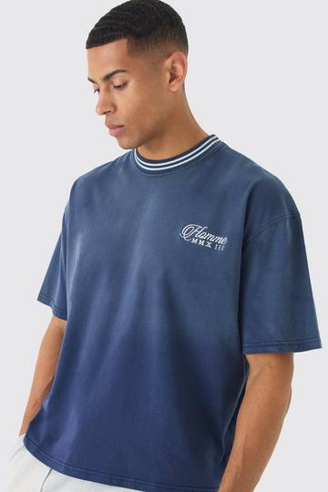 Navy Oversized Boxy Heavy Washed Ringer T-shirt