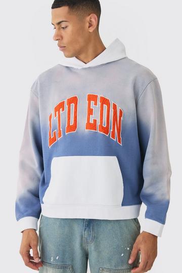 Oversized Boxy Heavy Colour Block Applique Varsity Hoodie dusty blue