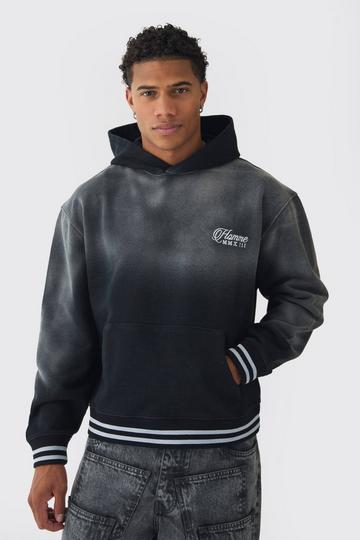 Black Oversized Boxy Heavy Loopback Ringer Hoodie