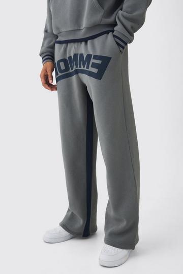 Wide Leg Homme Graphic Stripe Gusset Joggers grey