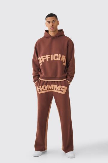 Oversized Boxy Official Graphic Stripe Rib Hooded Tracksuit chocolate