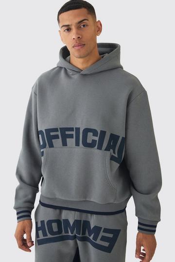 Oversized Boxy Official Graphic Stripe Rib Hoodie grey