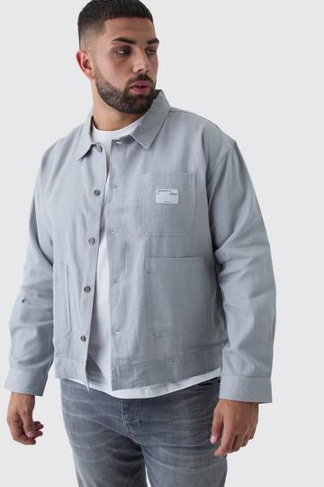 Plus Twill 3 Pocket Overshirt in Grey grey