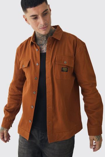 Brown Tall Worker Overshirt in Tan