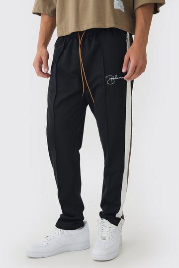 Slim Tapered Pique Panel Boohooman Embroidered Jogger black