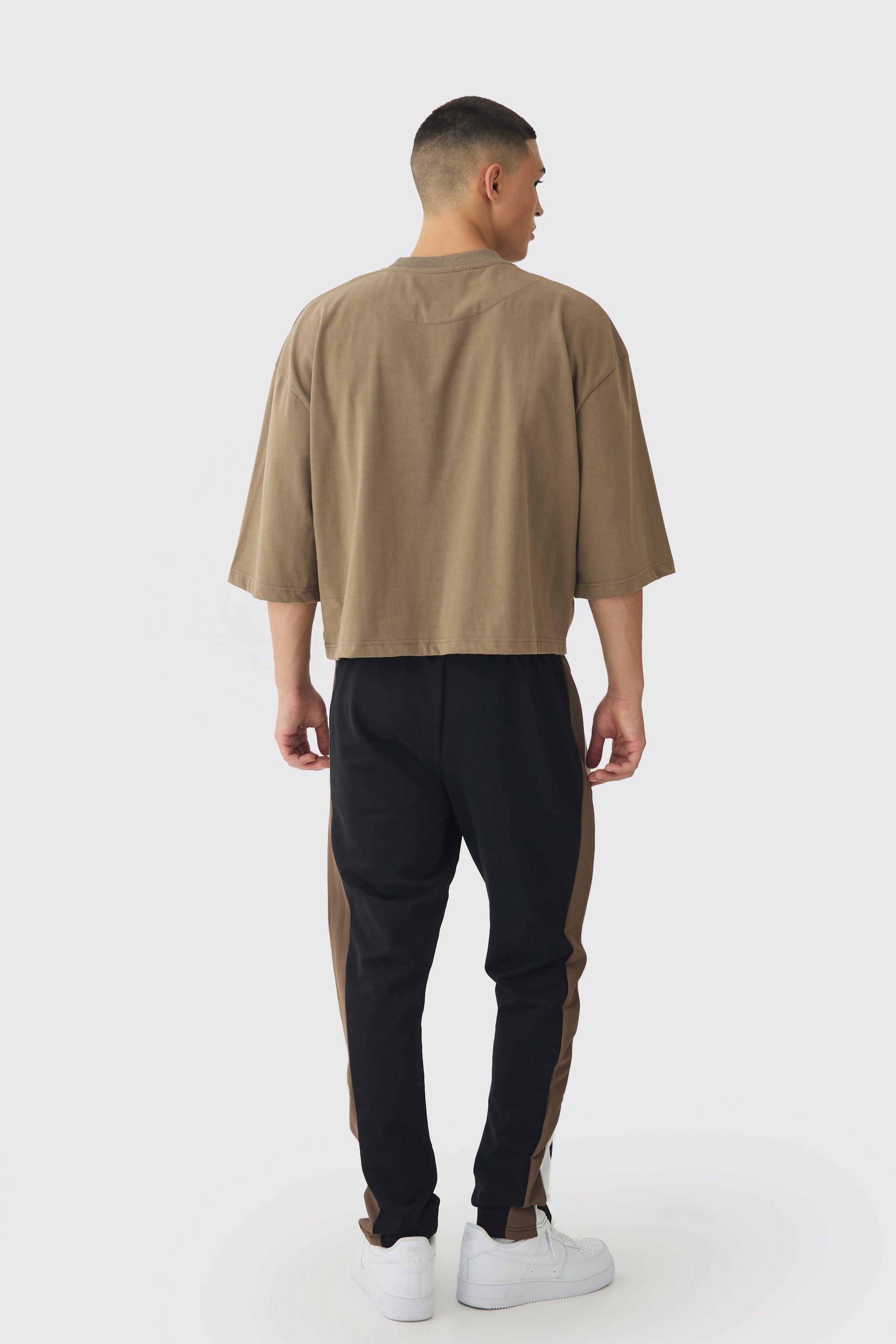 Slim Tapered Pique Panel Boohooman Embroidered Jogger boohoo NZ