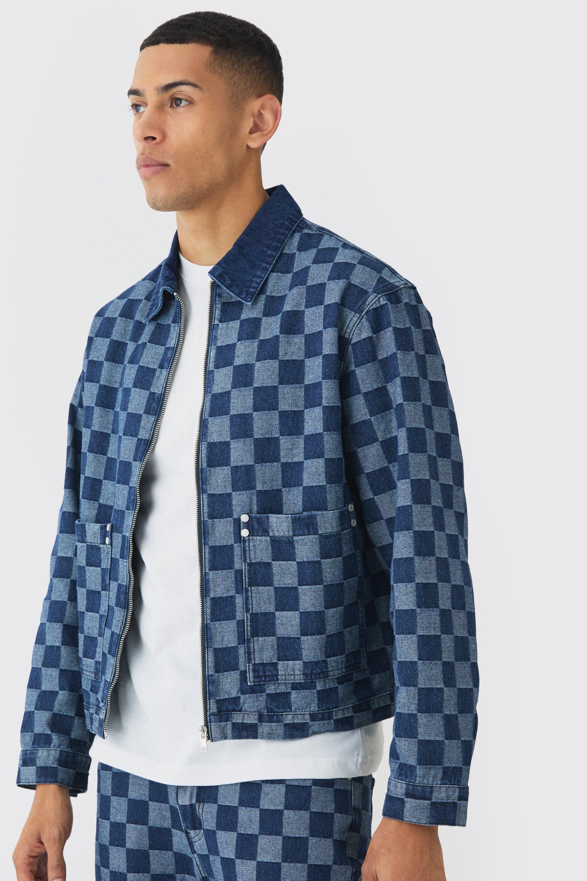 Denim jacket checkerboard best sale