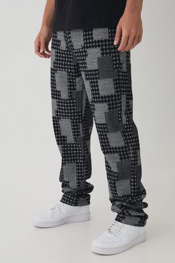 Relaxed Fit Checkerboard Jacquard Turn Up Hem Jeans indigo