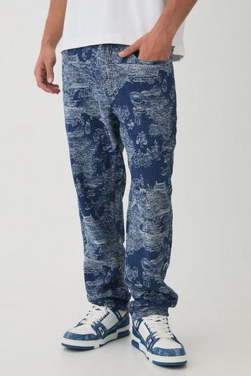 Straight Leg Scenic Jacquard Jeans mid blue