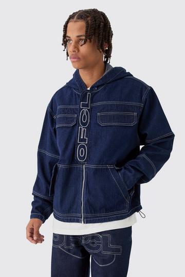 Oversized Zip Through Indigo Denim Hoodie indigo