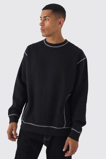 Black Oversized Contrast Stitch Sweatshirt