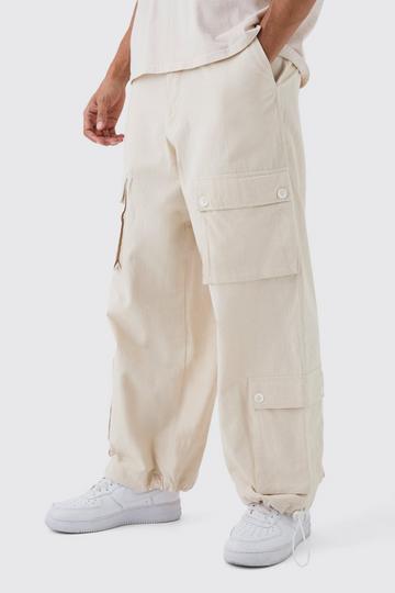 Sand Beige Parachute Ripstop Cargo Trousers