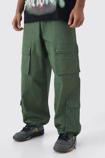 Olive Green Parachute Ripstop Cargo Trousers