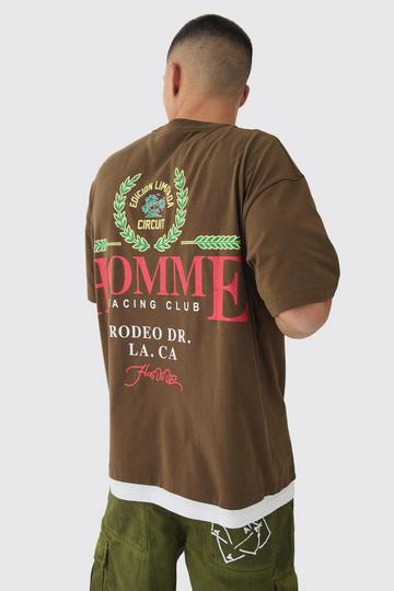 Oversized Nep Homme Knabbel T-Shirt Met Laagjes En Embleem brown