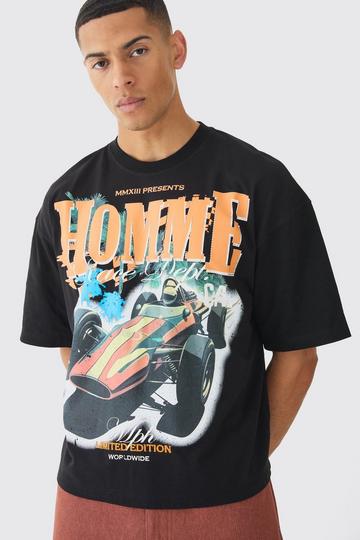 Oversized Boxy Homme Car Rhinestone T-Shirt black