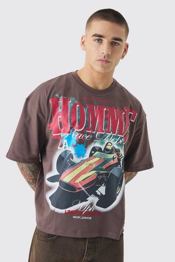 Oversized Boxy Homme Car Rhinestone T-Shirt chocolate