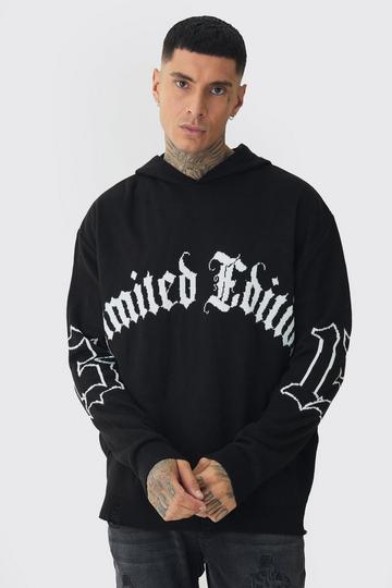 Tall Limited Edition Distressed Knitted Hoodie black