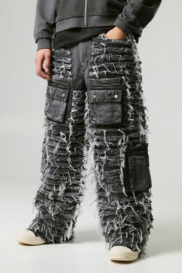 Baggy Fit All Over Extreme Ripped Jeans mid grey