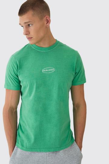 Slim Worldwide Chest Wash Embroidered T-Shirt green