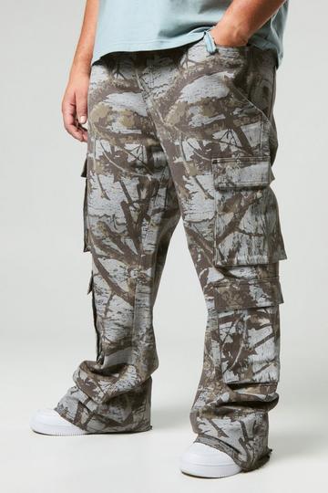 Plus Forest Camo Multi Cargo Slim Flared Jeans grey