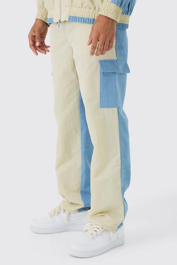 Blue Crinkle Nylon And Denim Relaxed Cargo Jogger