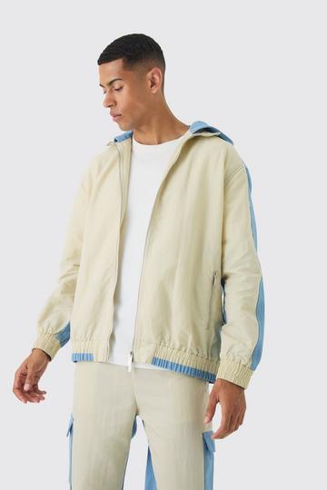 Crinkle Nylon And Denim Hooded Jacket light blue