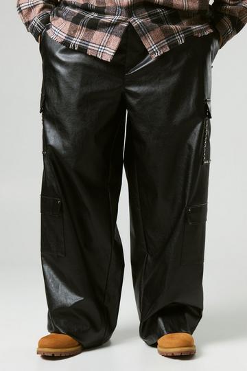 Plus PU Wide Leg Broek Met Tailleband, Studs En Studs black