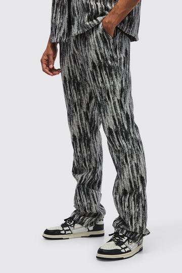 Black Slim Flared Stacked Abstract Tapestry Trousers