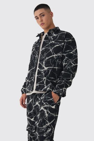 Black Oversized Tapestry Barbed Wire Overshirt