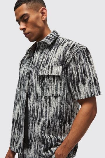 Oversized Short Sleeve Abstract Tapestry Overshirt black