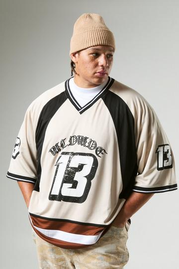 Plus Mesh Varsity Football Shirt stone