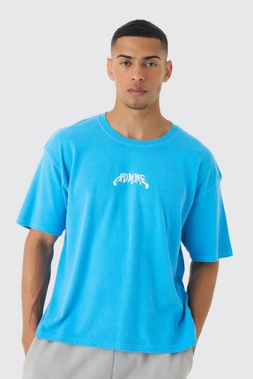 Oversized Gebleekt Boxy Homme T-Shirt Met Print blue