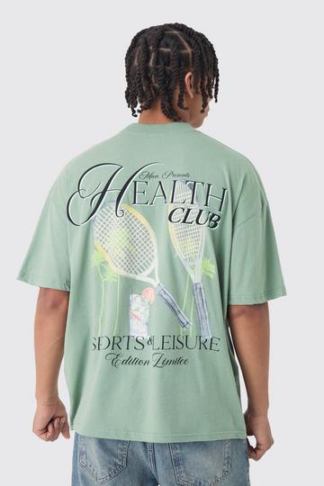 Oversized Health Club Wash Back Graphic T-Shirt sage