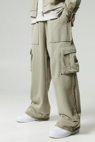 Relaxed Wide Leg Eyelet Detail Loopback Cargo Jogger taupe