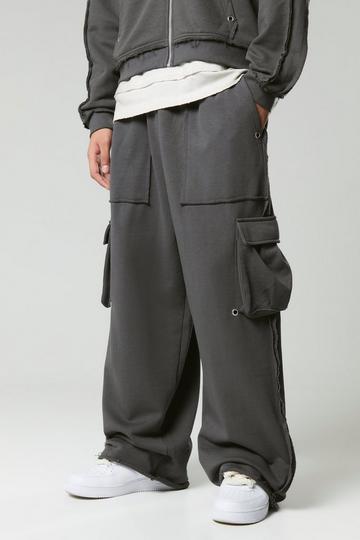 Relaxed Wide Leg Eyelet Detail Loopback Cargo Jogger charcoal