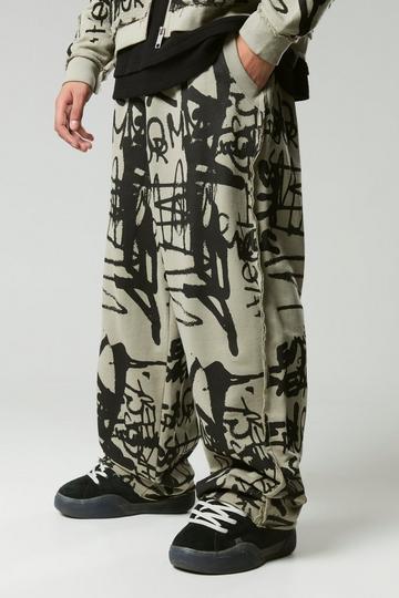 Relaxed Wide Leg Graffiti Print Loopback Jogger taupe