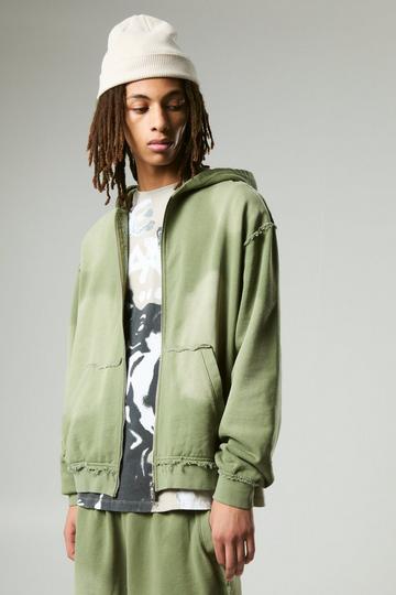 Oversized Gebleekt Boxy Graffiti Vest Met Capuchon green