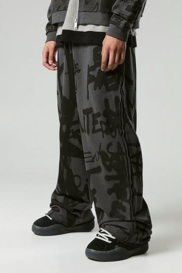 Relaxed Wide Leg Graffiti Print Loopback Jogger charcoal