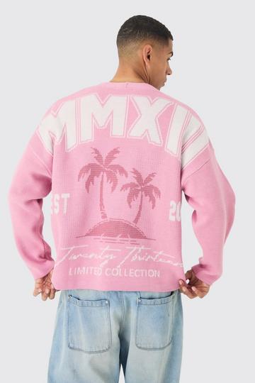 Pink Oversized Boxy Palm Graphic Cardigan in Pink