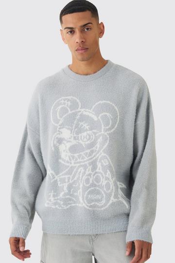 Oversized Fluffy Teddy Jumper in Grey grey