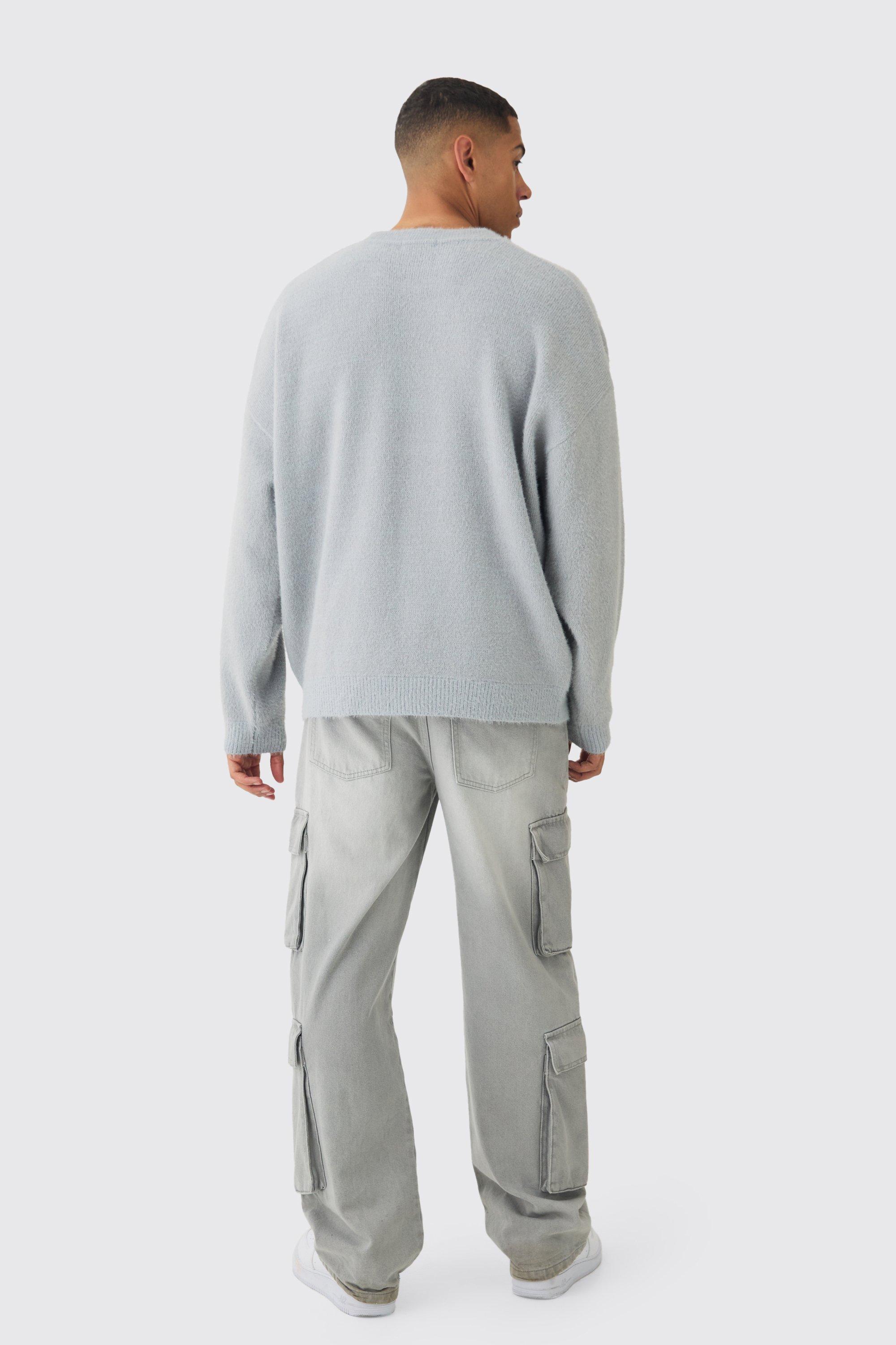 Oversized Fluffy Teddy Jumper in Grey