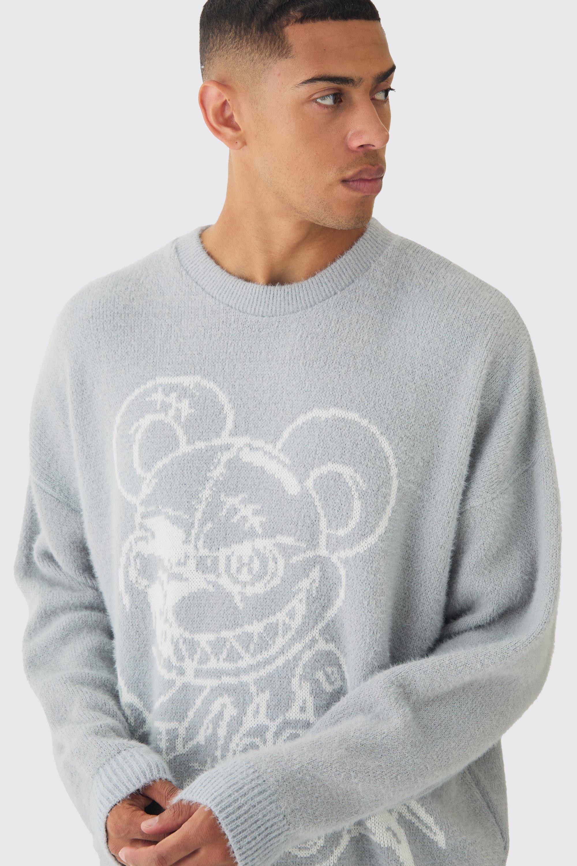 Oversized Fluffy Teddy Jumper in Grey boohoo NO