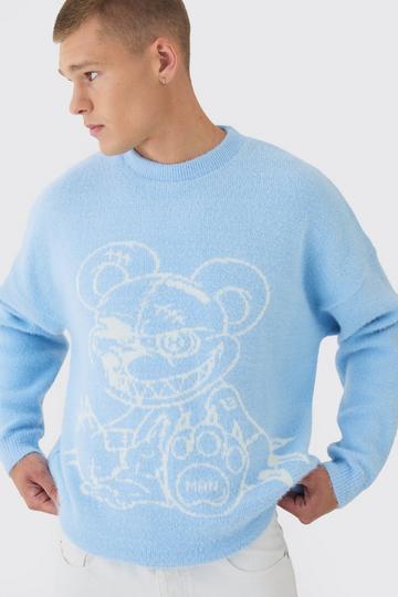 Oversized Fluffy Teddy Jumper in Blue light blue